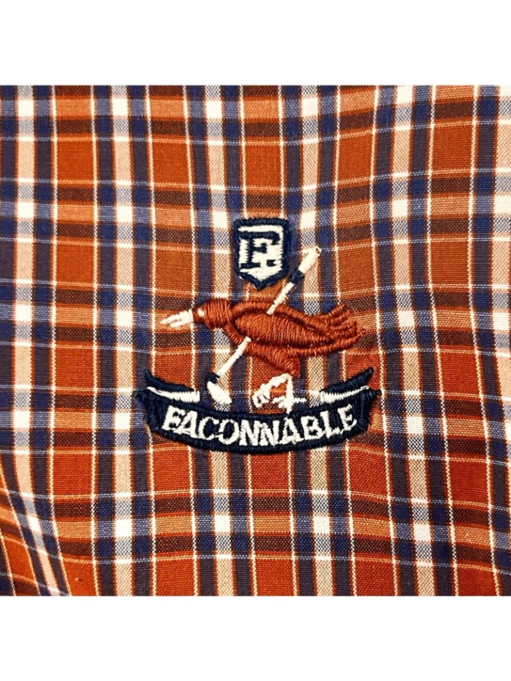 Faconnable Mens Large Shirt Orange Plaid Button Down Long Sleeve USA 100% Cotton - Picture 3 of 10